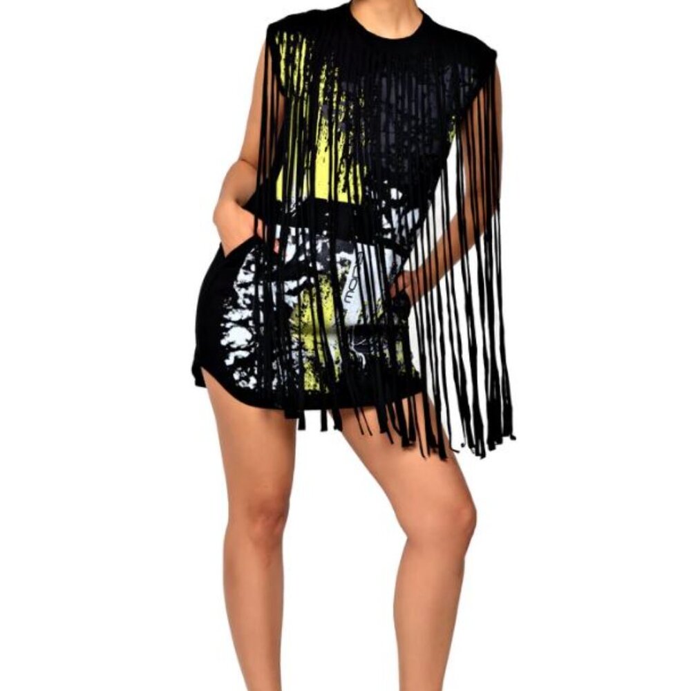 Women's Unity Fringe Lux Black T-Shirt Dress